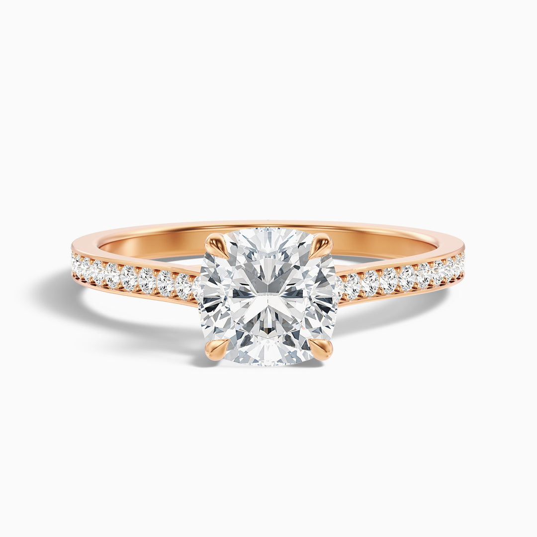 Siya 1.5 Carat Cushion Cut Side Stone Pave Lab Grown Engagement Ring in Platinum - Front View