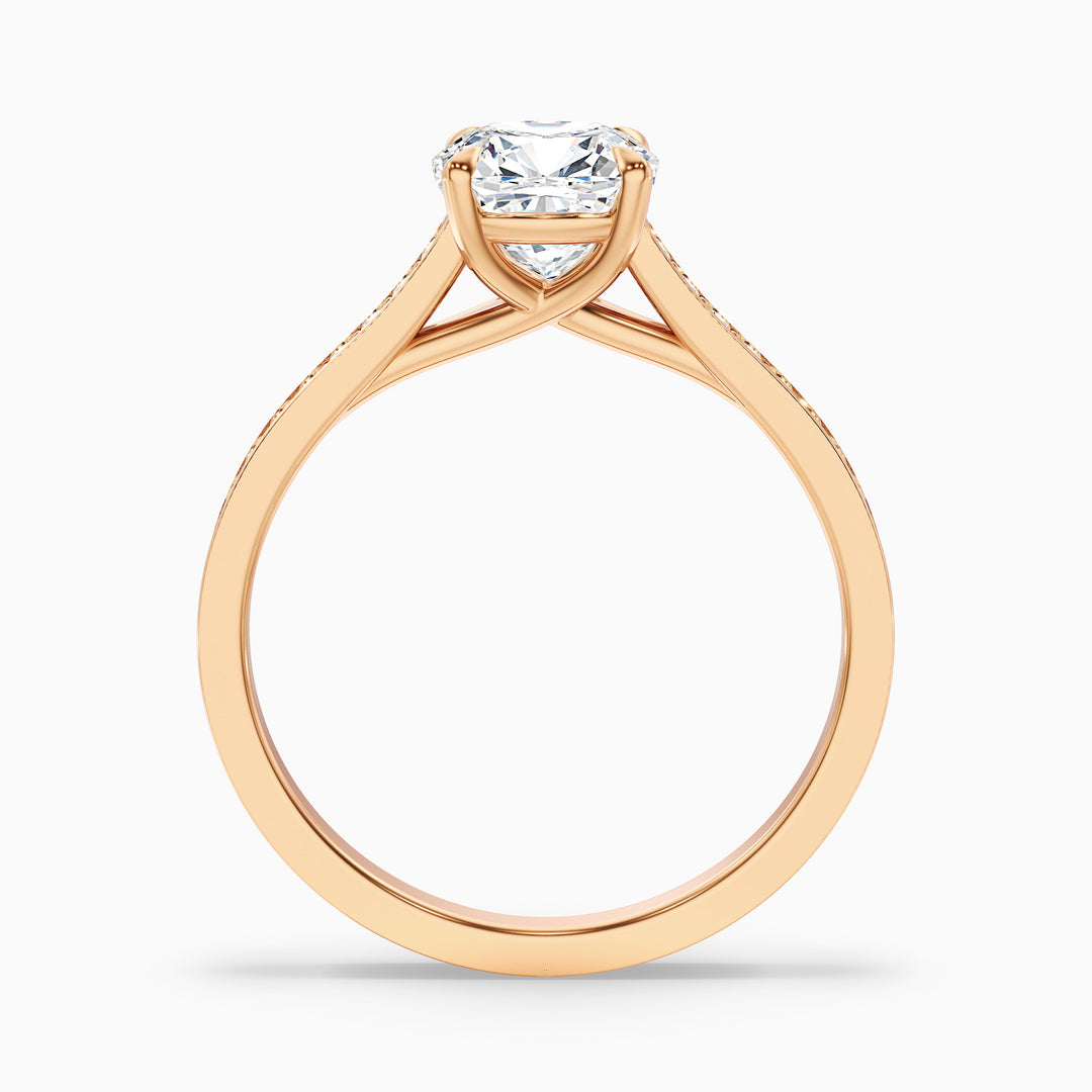 Siya 5 Carat Cushion Cut Side Stone Pave Lab Grown Engagement Ring in 18k Rose Gold - Side View