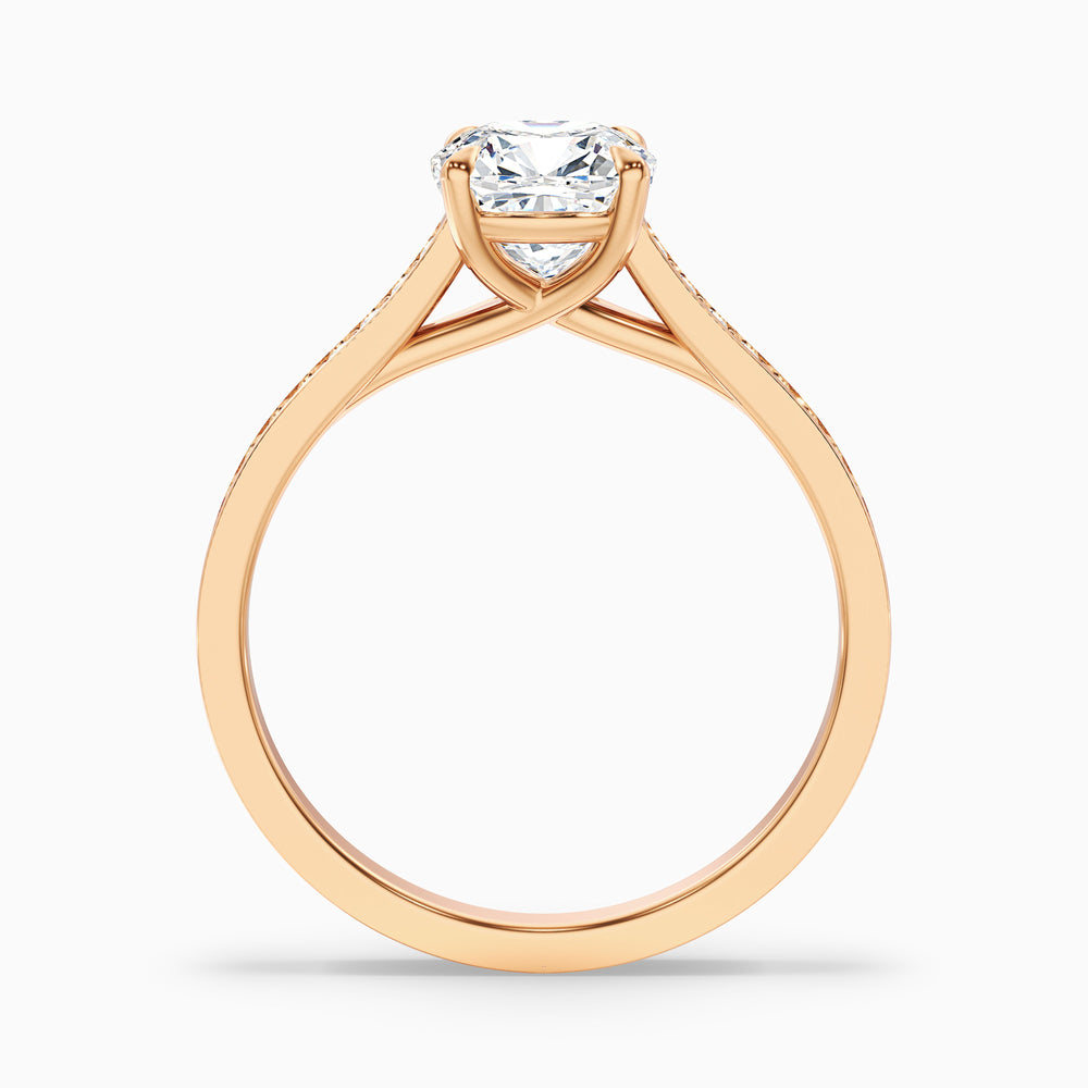 Siya 2.5 Carat Cushion Cut Side Stone Pave Lab Grown Engagement Ring in 18k Rose Gold - Side View