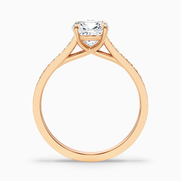 Siya 2.5 Carat Cushion Cut Side Stone Pave Lab Grown Engagement Ring in Platinum - Side View