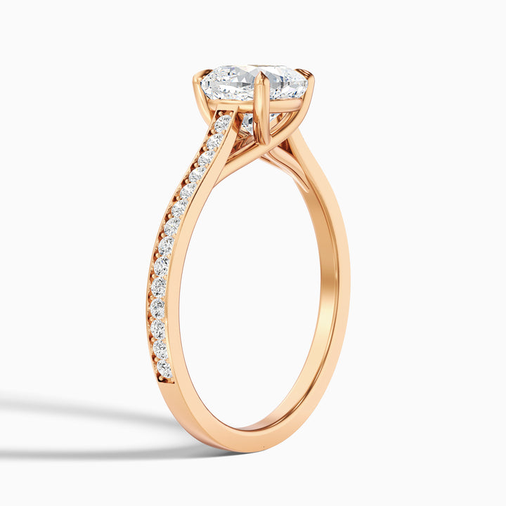 Siya 2 Carat Cushion Cut Side Stone Pave Lab Grown Engagement Ring in 14k Yellow Gold - Detail View