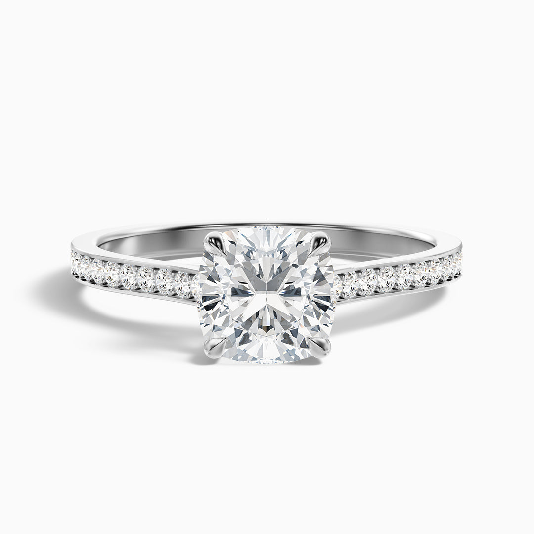 riya 7 carat cushion cut solitaire pave moissanite diamond ring in 925 sterling silver - Front View
