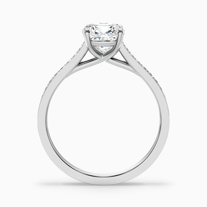 Siya 2 Carat Cushion Cut Side Stone Pave Lab Grown Engagement Ring in 14k Yellow Gold - Side View