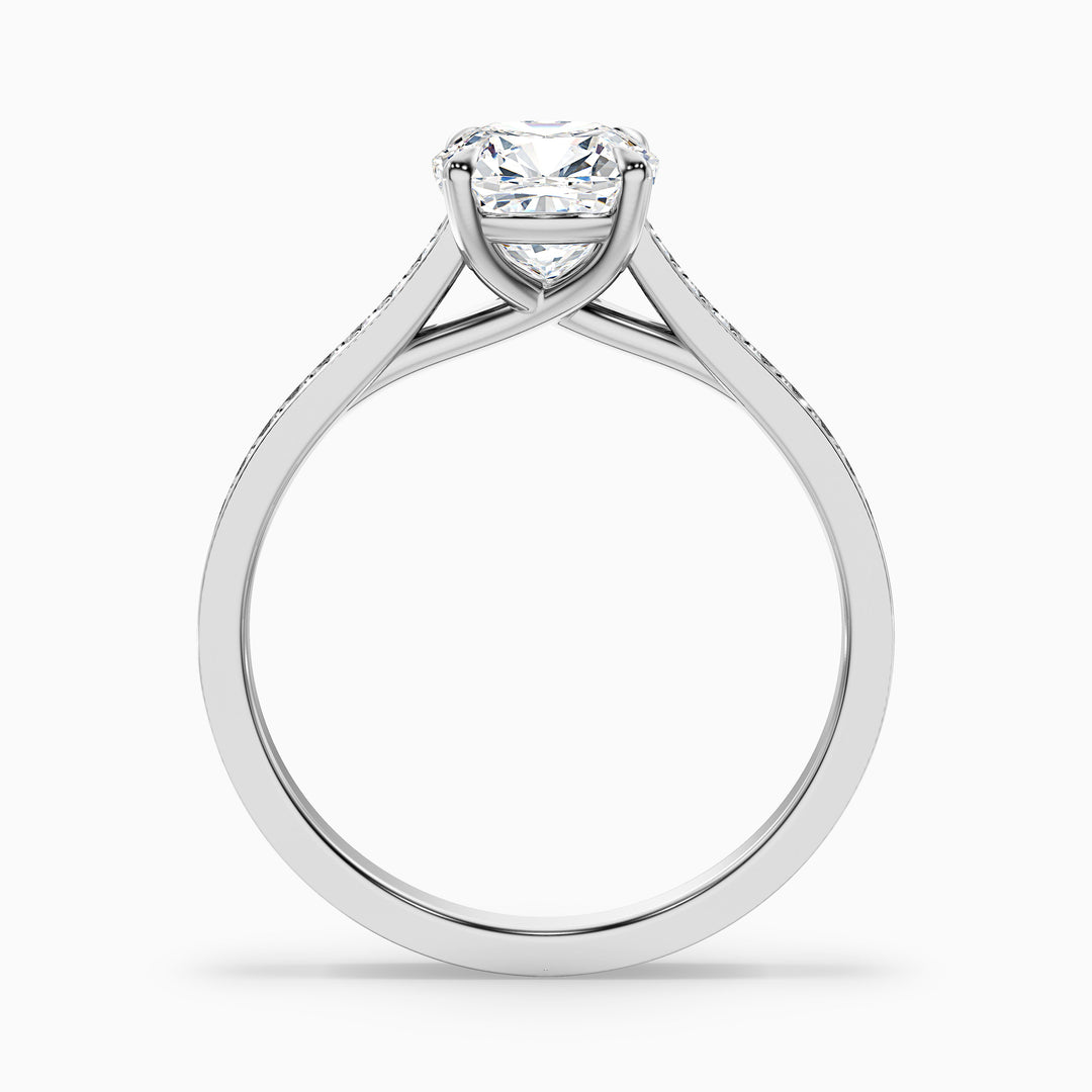 Siya 2 Carat Cushion Cut Side Stone Pave Lab Grown Engagement Ring in 18k White Gold - Side View