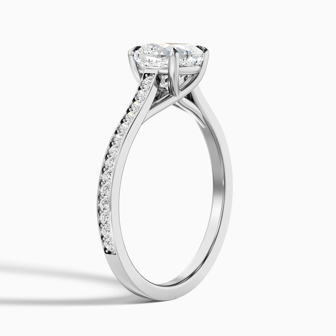 Siya 2.5 Carat Cushion Cut Side Stone Pave Lab Grown Engagement Ring in Platinum - Detail View