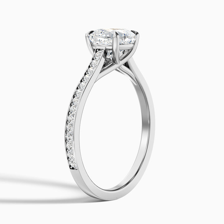 Siya 2.5 Carat Cushion Cut Side Stone Pave Lab Grown Engagement Ring in Platinum - Detail View