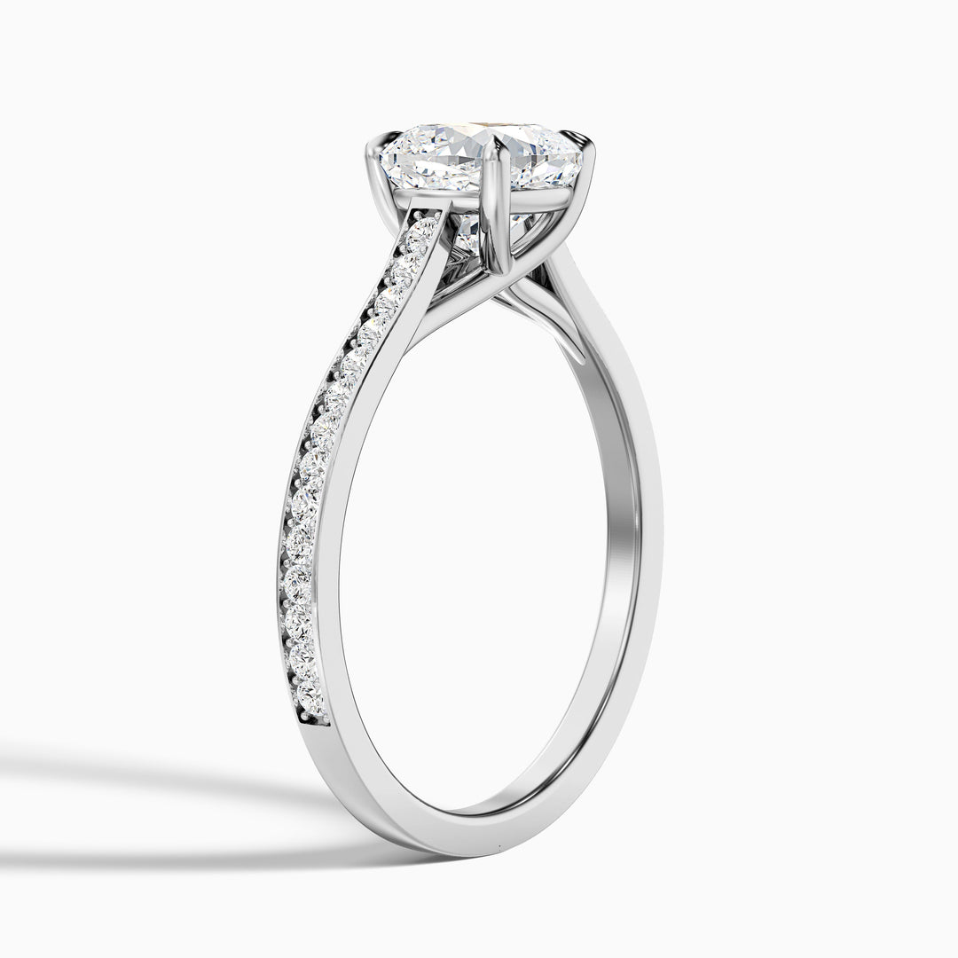 Siya 1.5 Carat Cushion Cut Side Stone Pave Lab Grown Engagement Ring in Platinum - Detail View