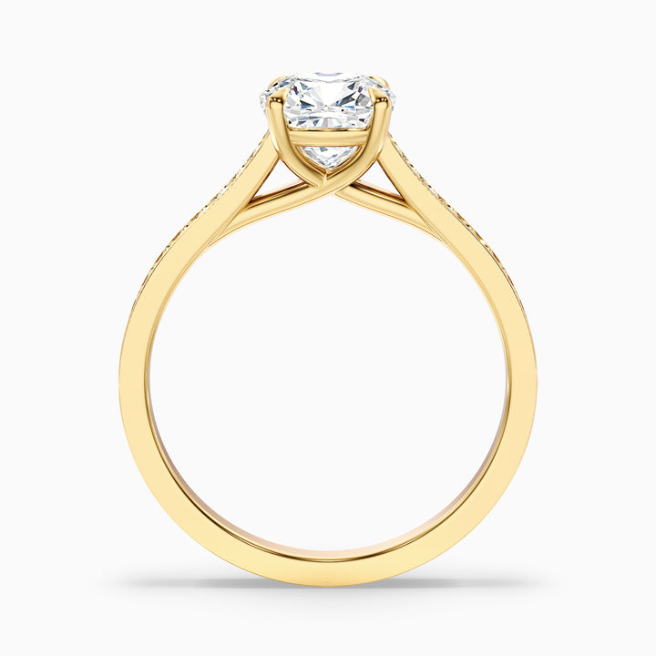 Siya 4 Carat Cushion Cut Side Stone Pave Lab Grown Engagement Ring in 18k Rose Gold - Side View