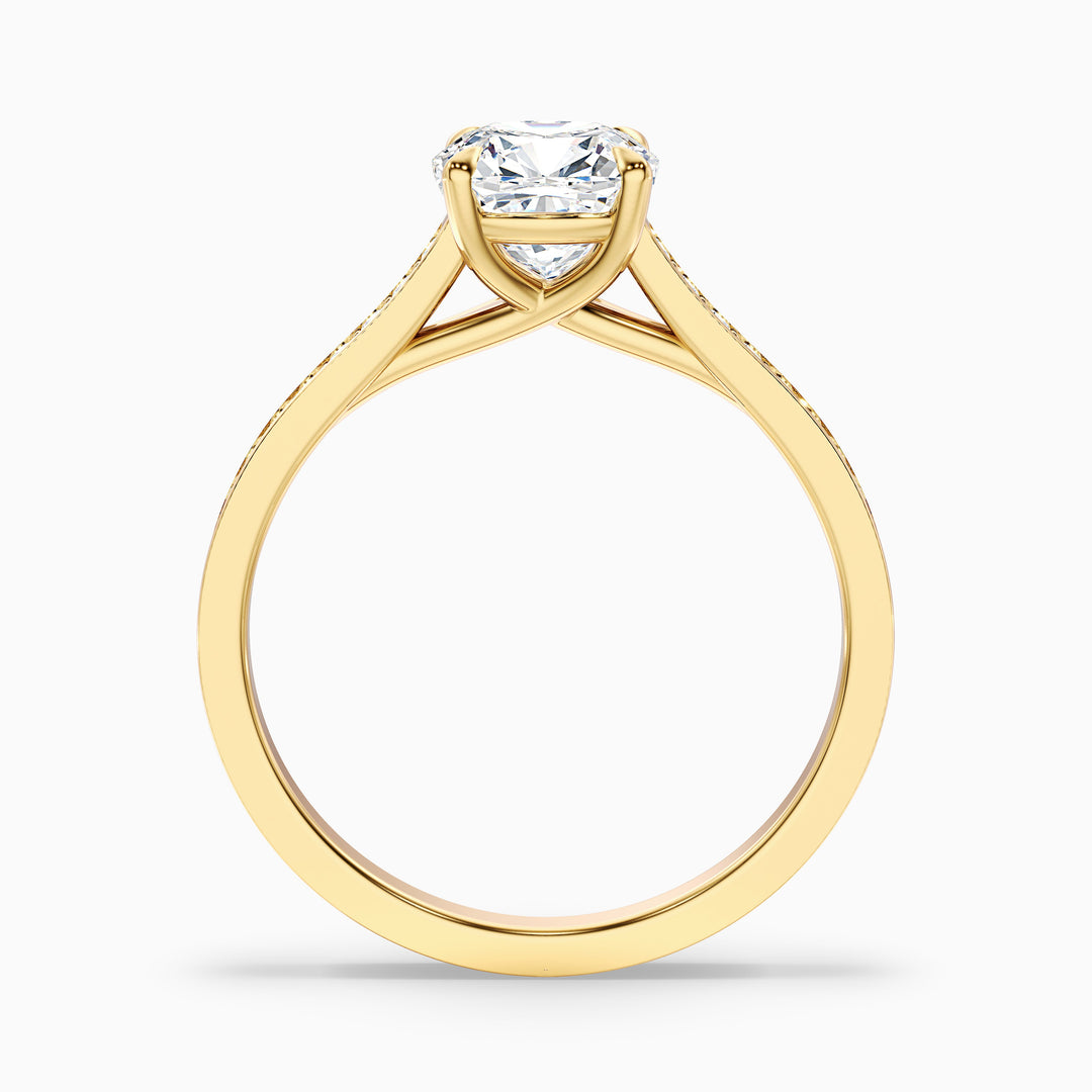 riya 7 carat cushion cut solitaire pave moissanite diamond ring in 18k yellow gold -  Side View