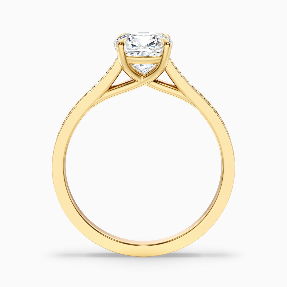 Siya 3 Carat Cushion Cut Side Stone Pave Lab Grown Engagement Ring in 18k Yellow Gold - Side View