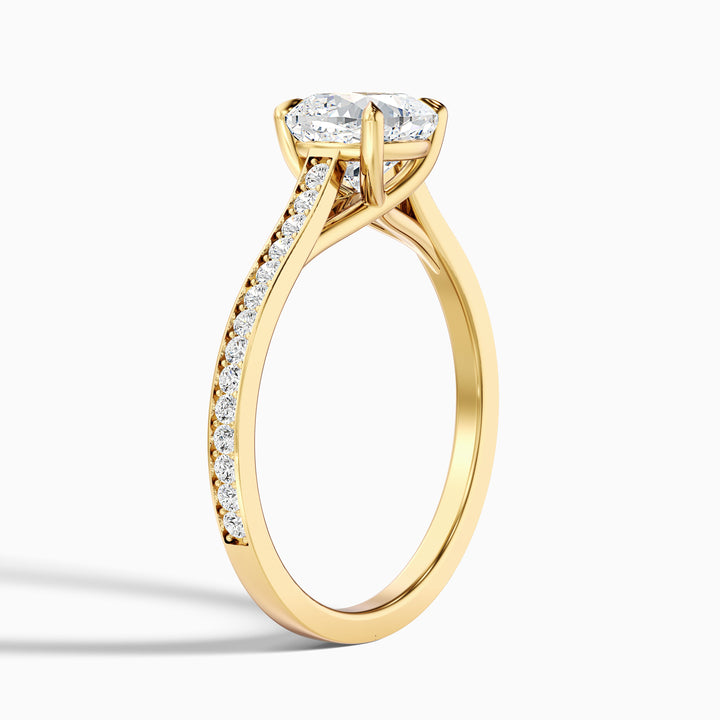 Siya 4.5 Carat Cushion Cut Side Stone Pave Lab Grown Engagement Ring in 18k Yellow Gold - Detail View