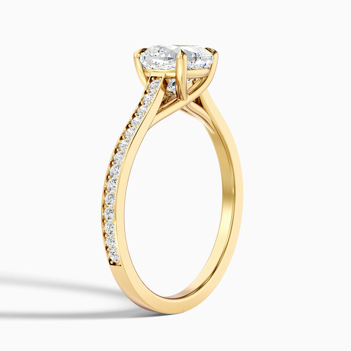 Siya 1.5 Carat Cushion Cut Side Stone Pave Lab Grown Engagement Ring in Platinum - Detail View