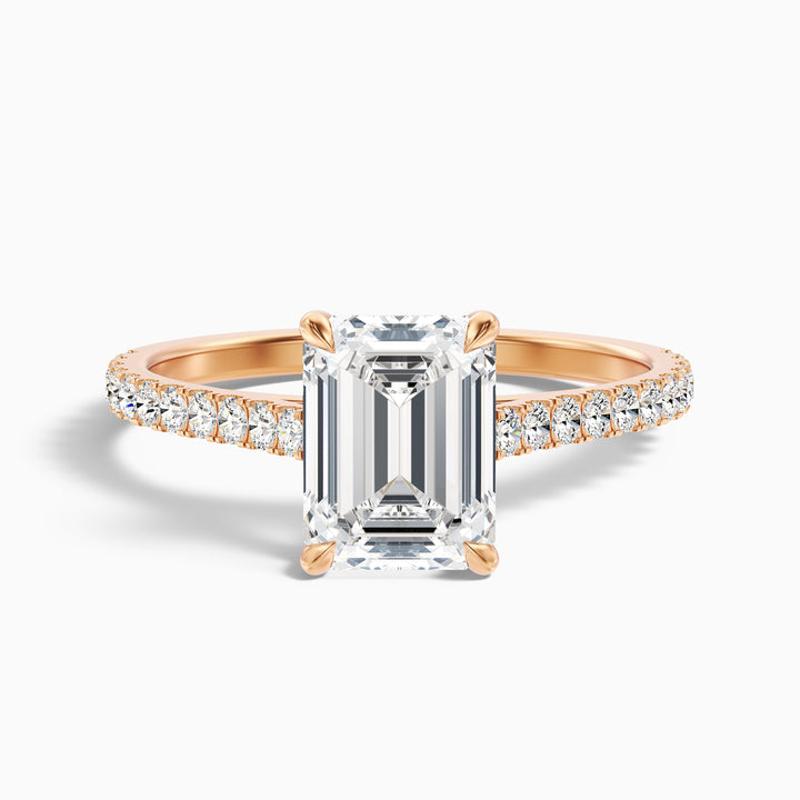 Kira 2.5 Carat Emerald Cut Side Stone Pave Lab Grown Engagement Ring in 14k Rose Gold - Front View