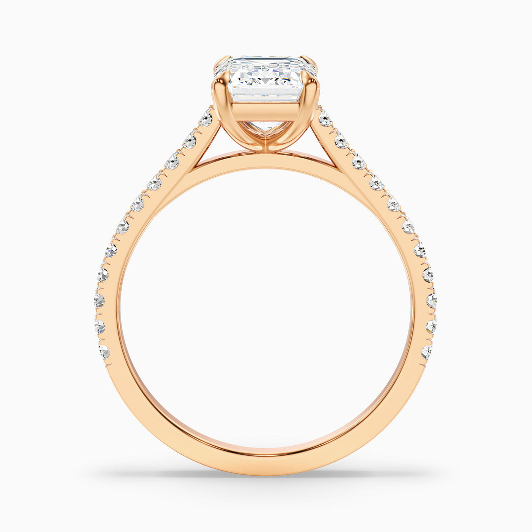 Kira 4.5 Carat Emerald Cut Side Stone Pave Lab Grown Engagement Ring in 14k Rose Gold - Side View