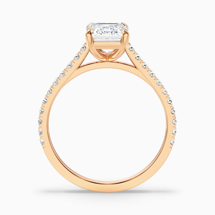 Kira 4.5 Carat Emerald Cut Side Stone Pave Lab Grown Engagement Ring in 14k Rose Gold - Side View