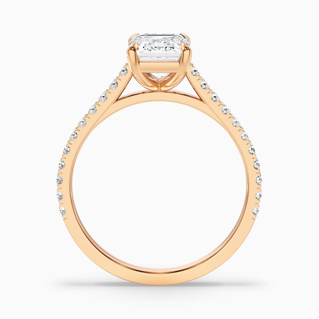 Macy 4.5 Carat Emerald Cut Side Stone Pave Moissanite Diamond Ring - Side View
