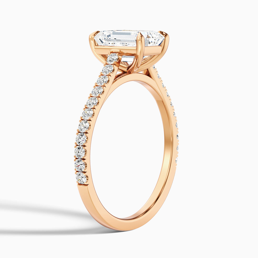 Kira 4.5 Carat Emerald Cut Side Stone Pave Lab Grown Engagement Ring in 14k Rose Gold - Detail View