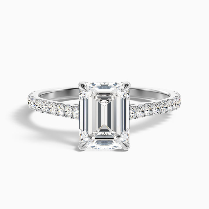 Kira 3 Carat Emerald Cut Side Stone Pave Lab Grown Engagement Ring in 10k White Gold - Front View