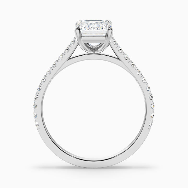 Kira 4 Carat Emerald Cut Side Stone Pave Lab Grown Engagement Ring in 18k White Gold - Side View