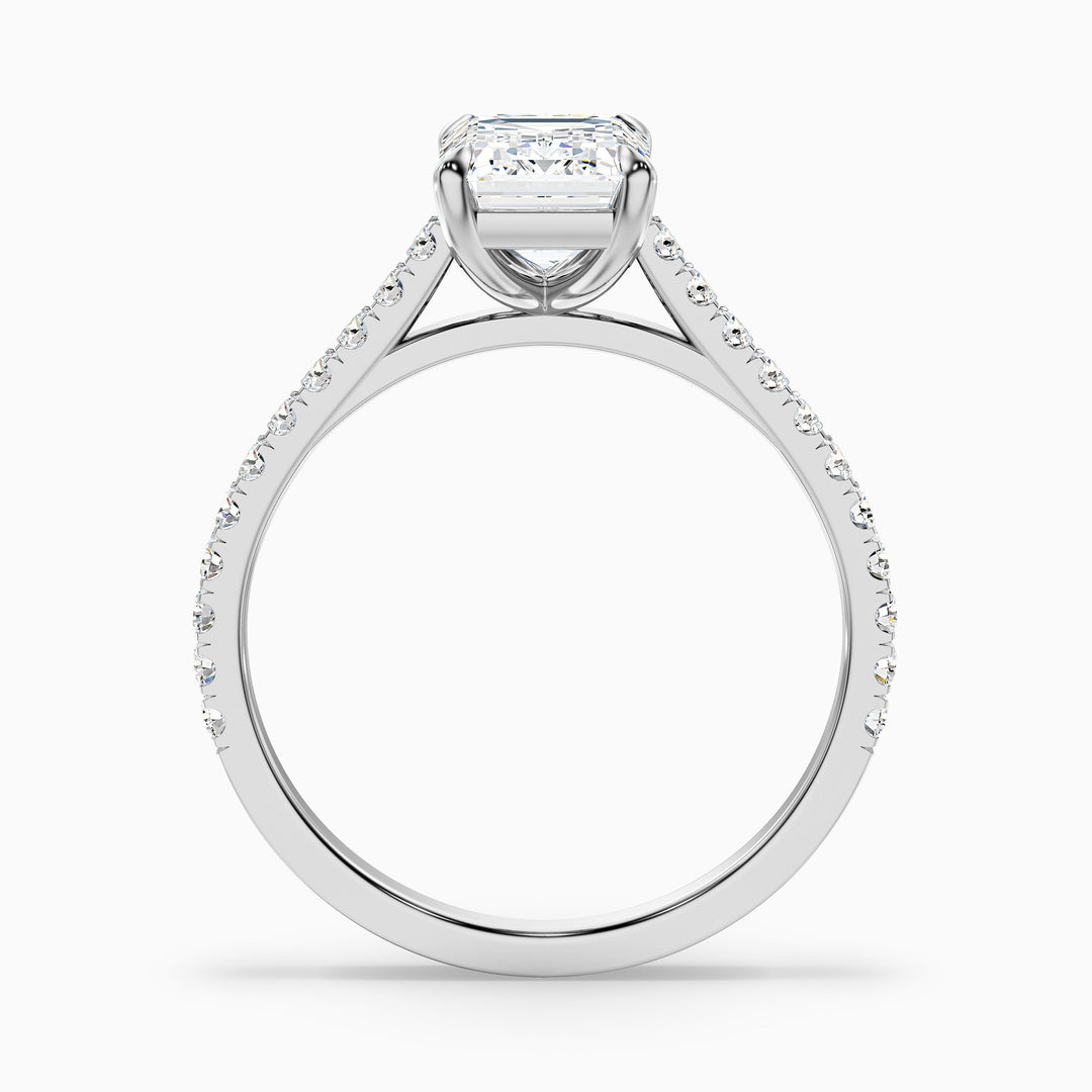 Kira 3.5 Carat Emerald Cut Side Stone Pave Lab Grown Engagement Ring in 18k White Gold - Side View