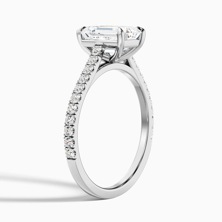 Kira 4 Carat Emerald Cut Side Stone Pave Lab Grown Engagement Ring in 14k Yellow Gold - Detail View