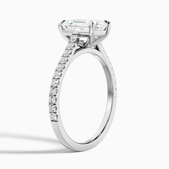 Kira 1 Carat Emerald Cut Side Stone Pave Lab Grown Engagement Ring in Platinum - Detail View