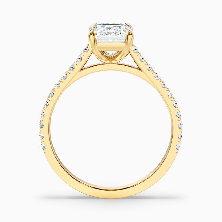 Kira 3.5 Carat Emerald Cut Side Stone Pave Lab Grown Engagement Ring in 10k Yellow Gold - Side View