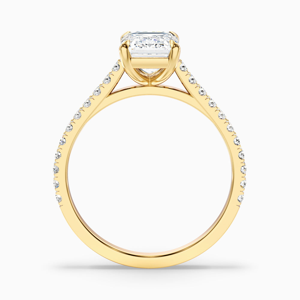 Kira 3 Carat Emerald Cut Side Stone Pave Lab Grown Engagement Ring in 14k Yellow Gold - Side View