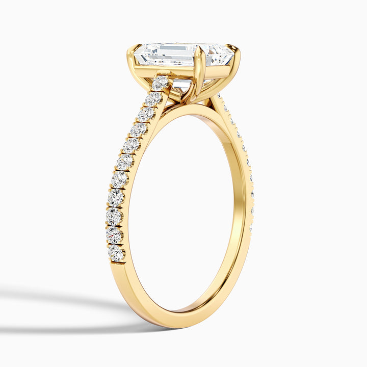 Kira 5 Carat Emerald Cut Side Stone Pave Lab Grown Engagement Ring in 10k Yellow Gold - Detail View