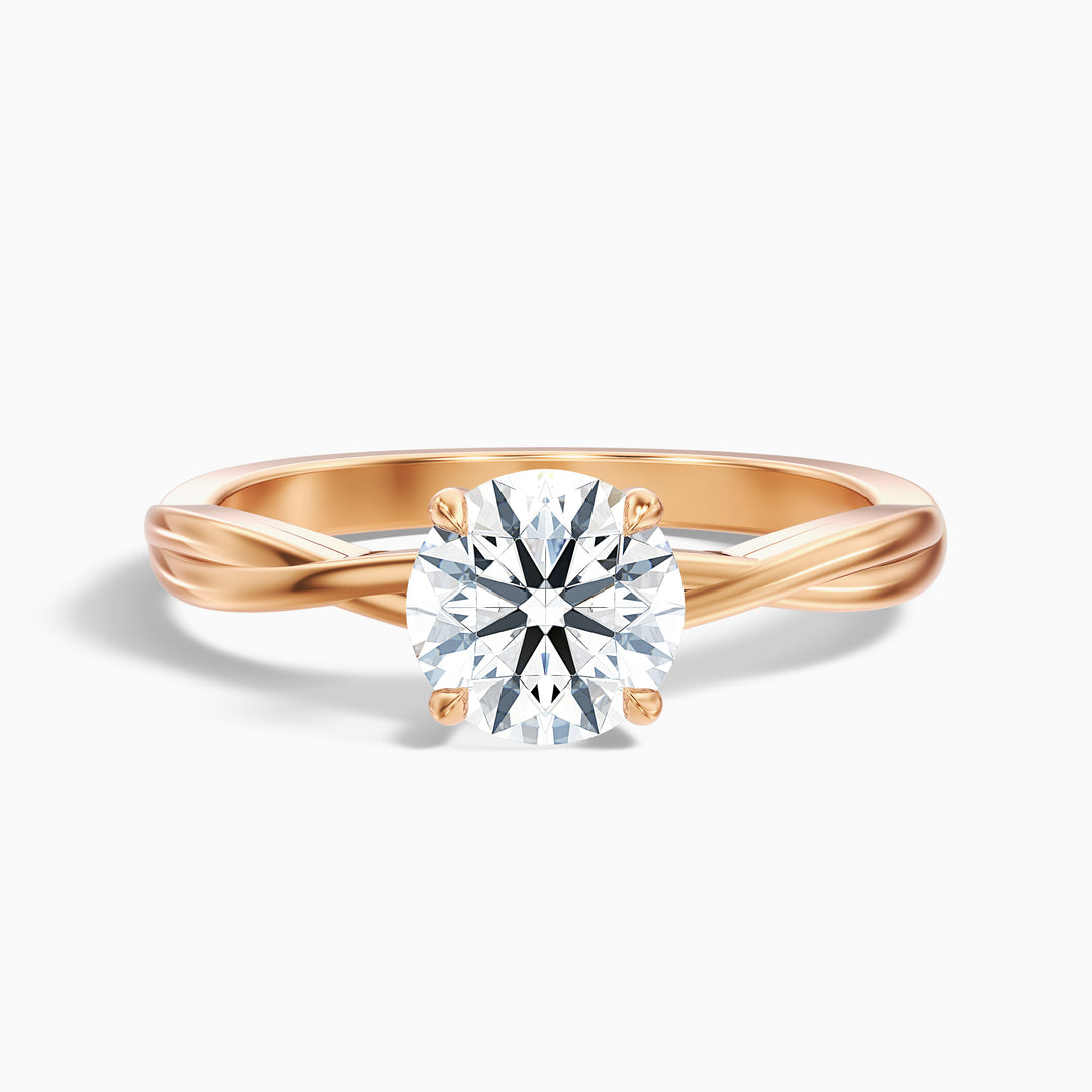 Zoya 3 Carat Round Solitaire Twisted Band Lab Grown Engagement Ring in 18k Rose Gold - Front View