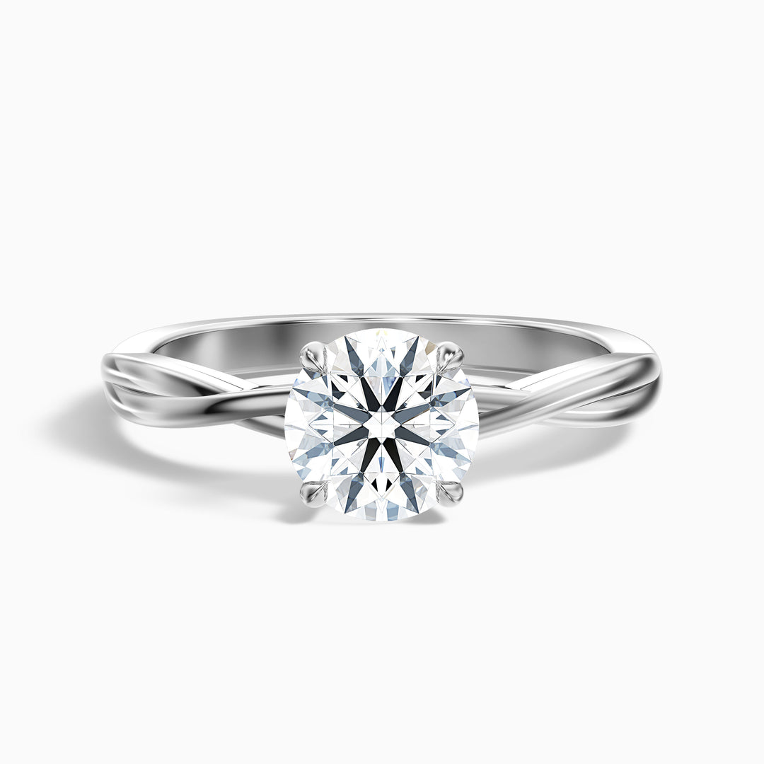 Zoya 3 Carat Round Solitaire Twisted Band Lab Grown Engagement Ring in 10k White Gold - Front View