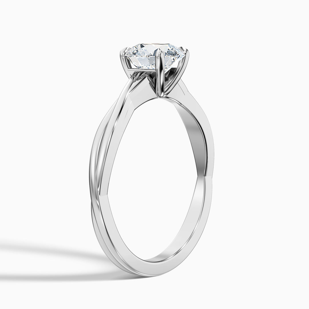 Zoya 2 Carat Round Solitaire Twisted Band Lab Grown Engagement Ring in 18k White Gold - Detail View