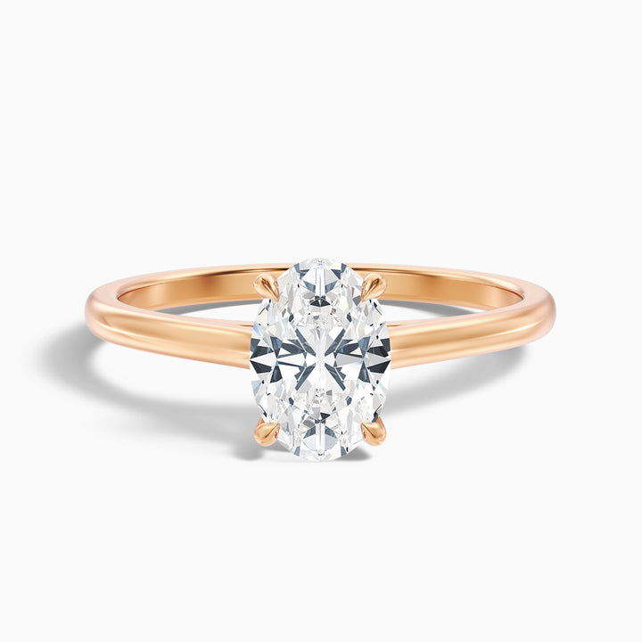 Rose 3 Carat Oval Solitaire Lab Grown Engagement Ring in 18k Rose Gold - Front View