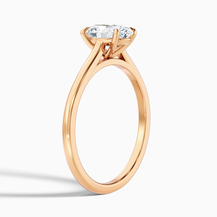 Rose 3 Carat Oval Solitaire Lab Grown Engagement Ring in 14k Rose Gold - Detail View