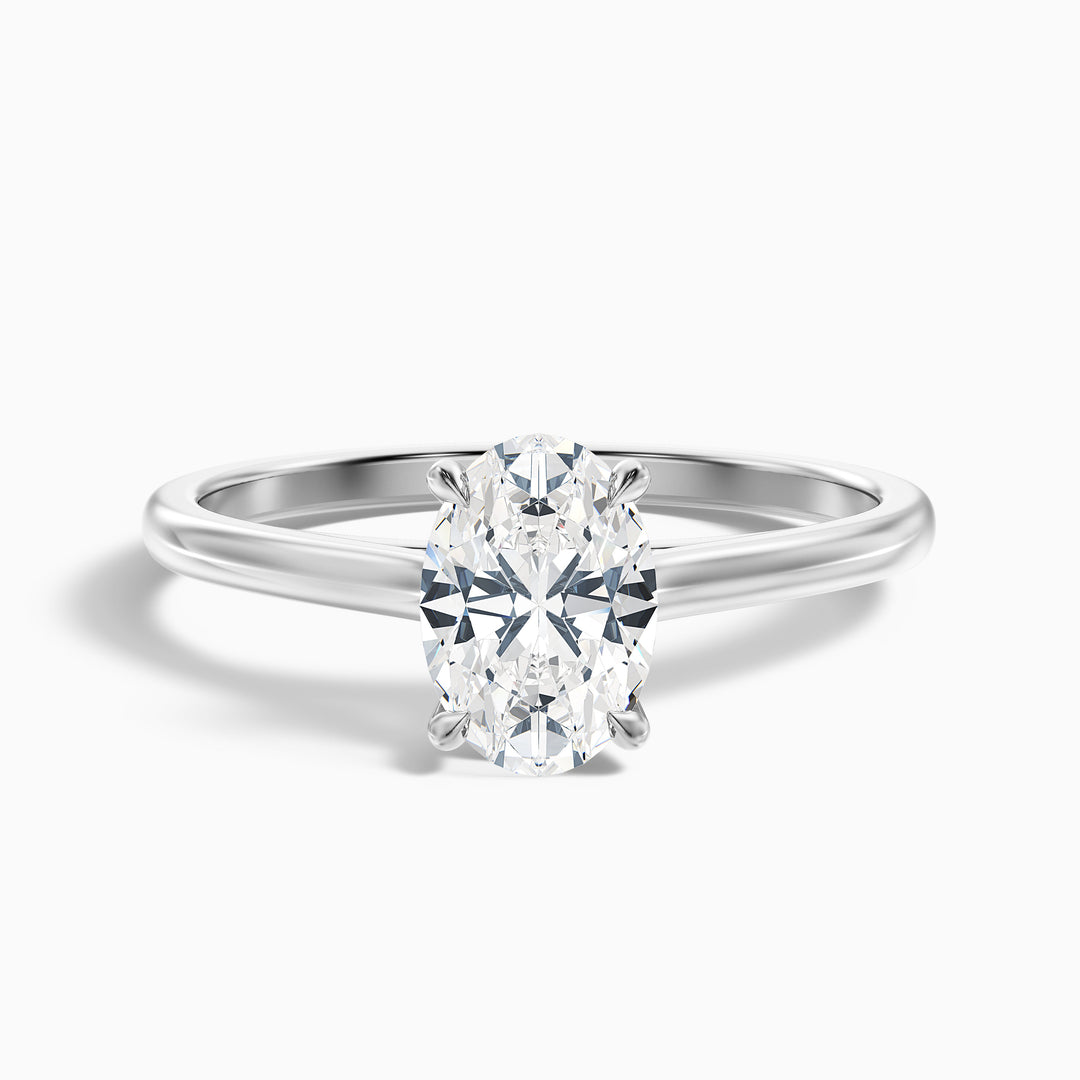Rose 2.5 Carat Oval Solitaire Lab Grown Engagement Ring in 10k White Gold - Front View