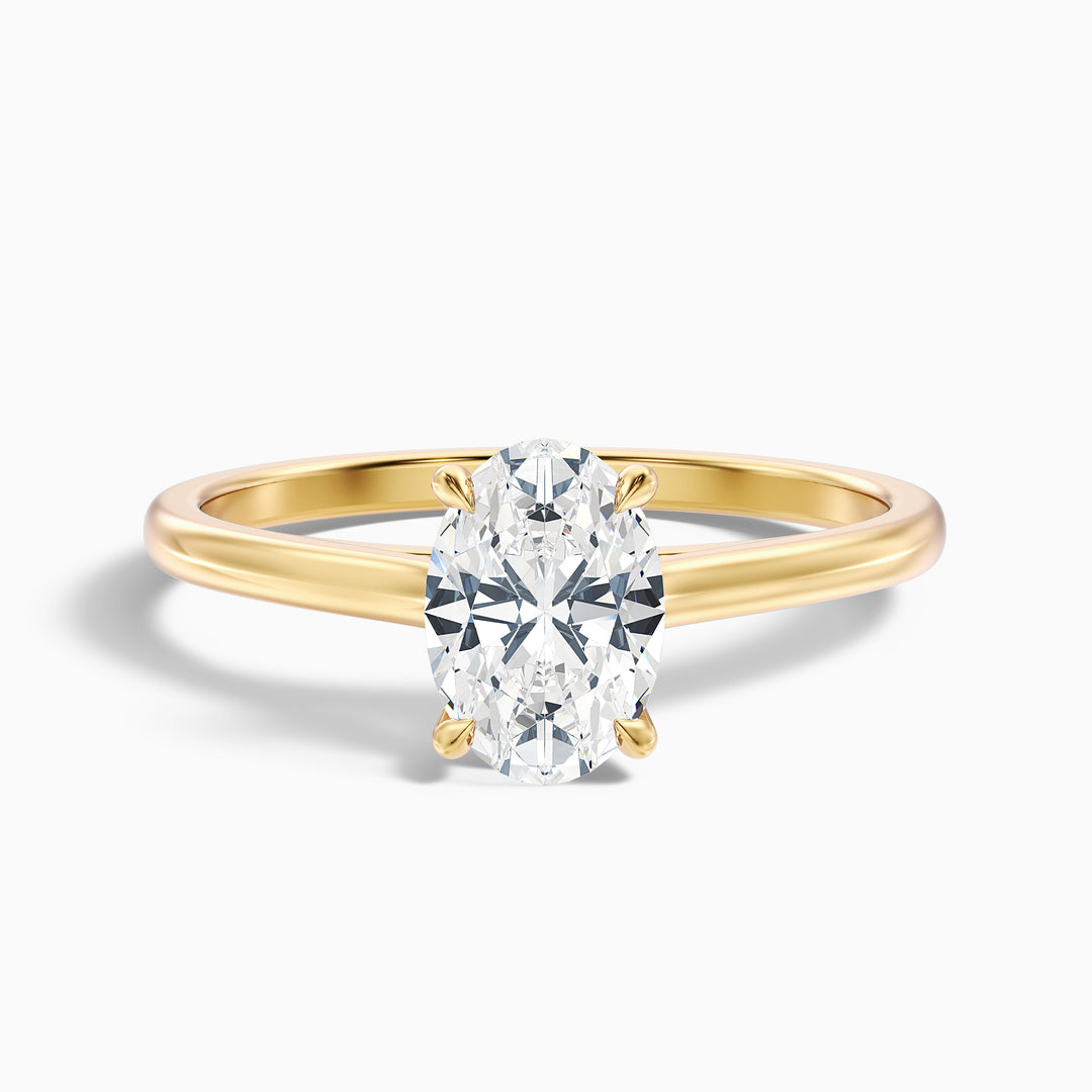 Rose 4.5 carat oval Solitaire Lab Grown Engagement Ring in 18k Yellow Gold - Front View