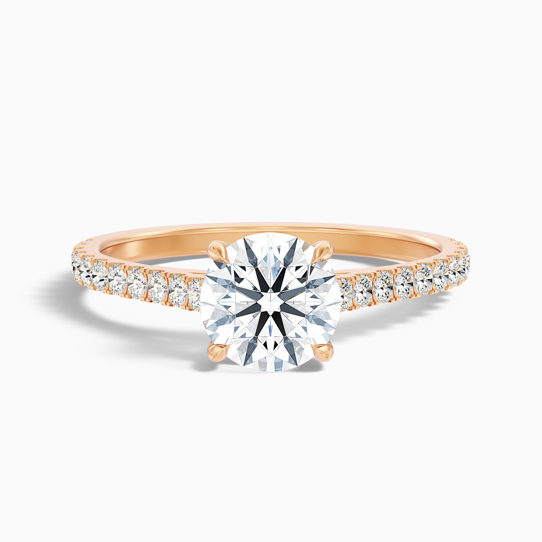 Riva 3 Carat Round Side Stone Pave Lab Grown Engagement Ring in 10k Rose Gold - Front View