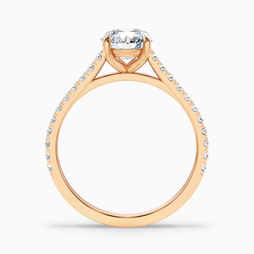 Riva 3 Carat Round Side Stone Pave Lab Grown Engagement Ring in 10k Rose Gold - Side View