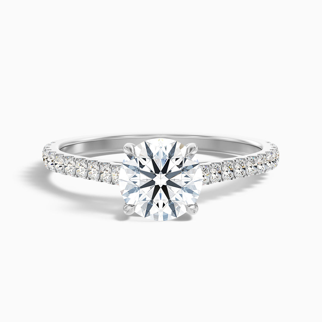 Riva 2 Carat Round Side Stone Pave Lab Grown Engagement Ring in 10k White Gold - Front View