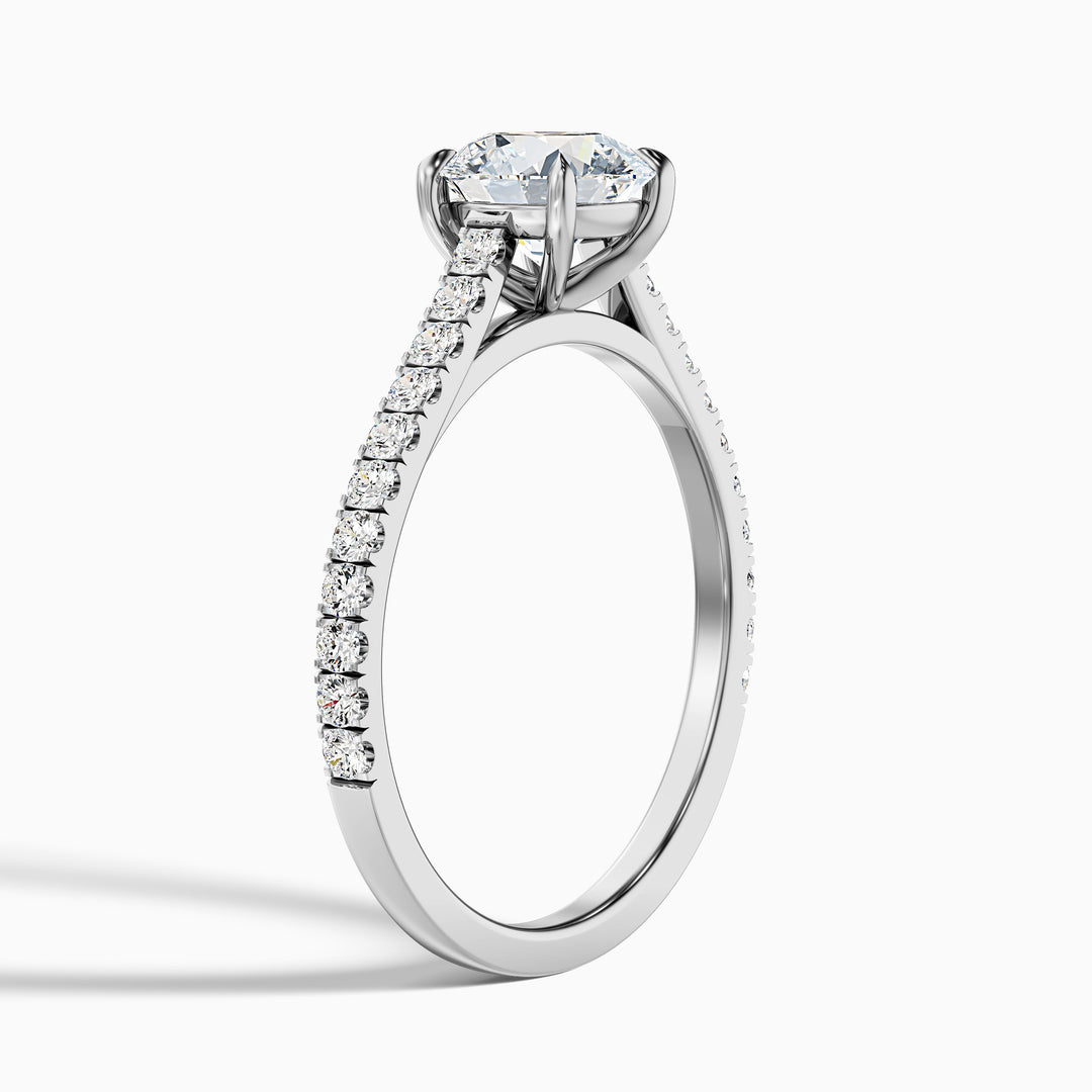 Riva 2 Carat Round Side Stone Pave Lab Grown Engagement Ring in Platinum - Detail View