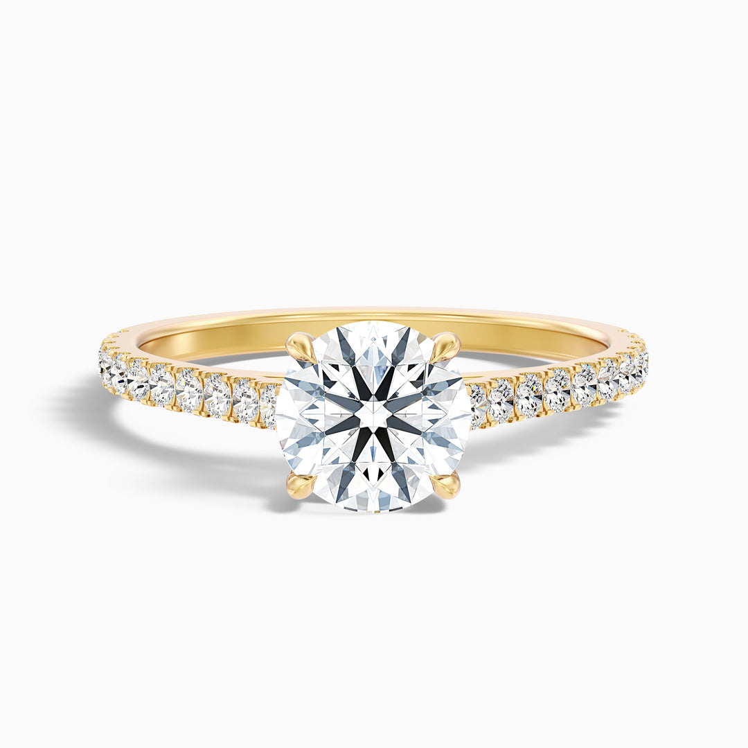 Riva 4 Carat Round Side Stone Pave Lab Grown Engagement Ring in 10k Yellow Gold - Front View