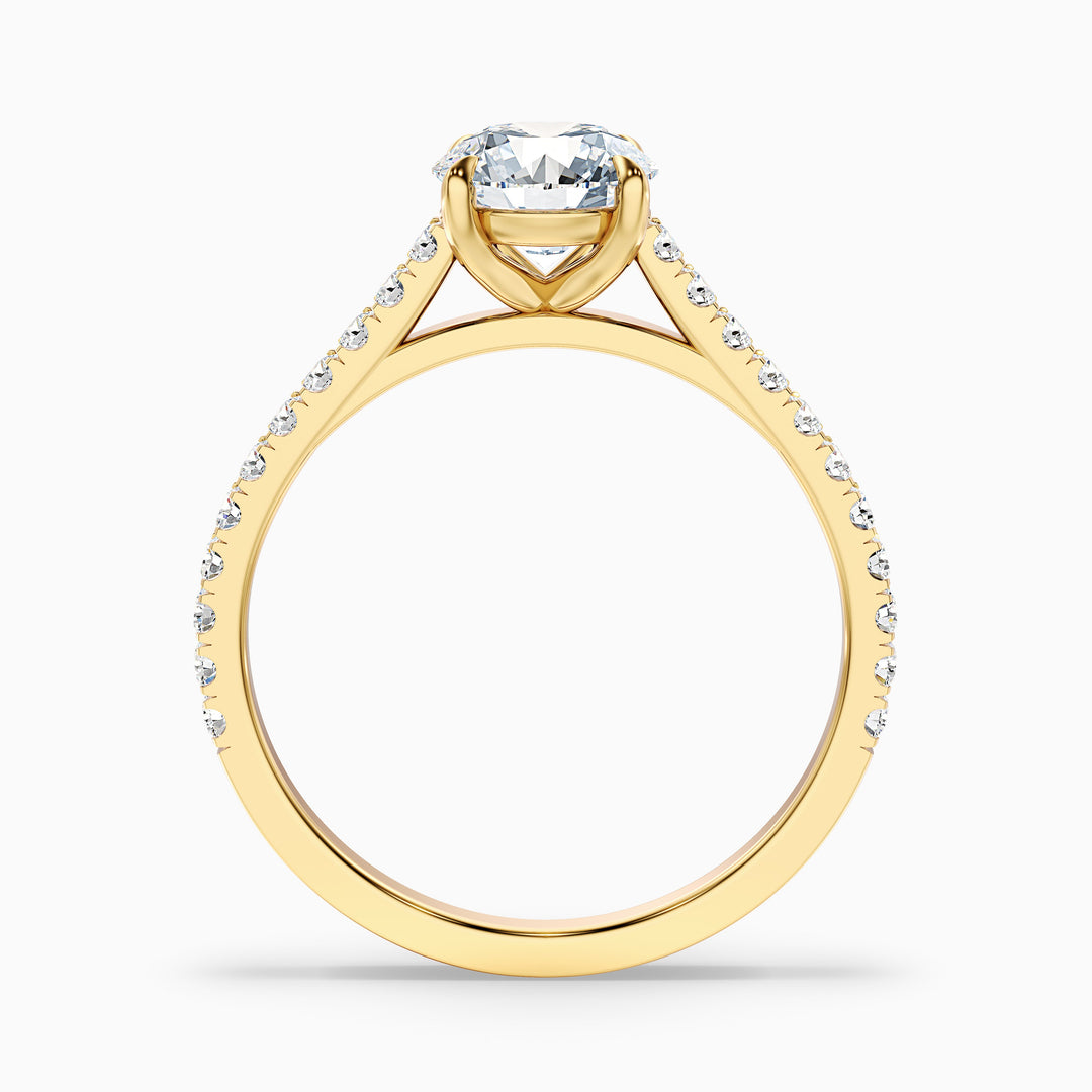 Riva 2 Carat Round Side Stone Pave Lab Grown Engagement Ring in 18k Yellow Gold - Side View