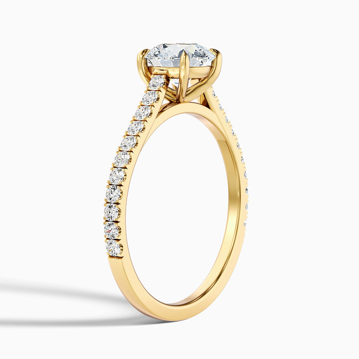 Riva 1 Carat Round Side Stone Pave Lab Grown Engagement Ring in 18k Yellow Gold - Detail View