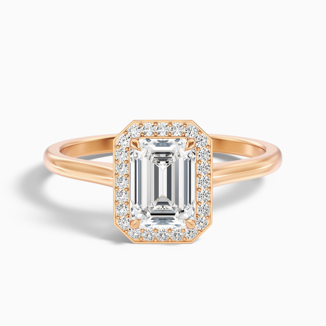 Ila 4.5 Carat Emerald Cut Halo Lab Grown Engagement Ring in 14k Yellow Gold - Front View