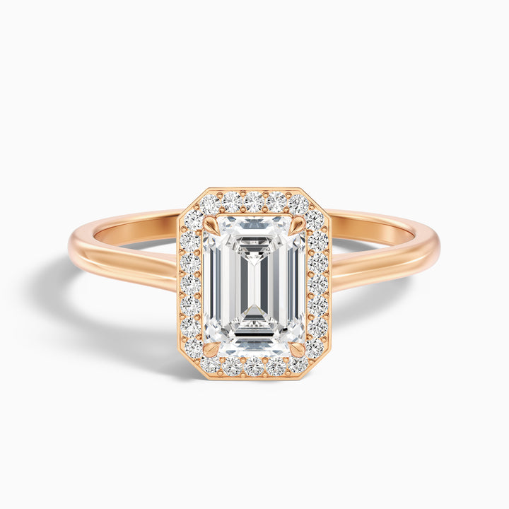 Lara 4 Carat Emerald Cut Halo Moissanite Diamond Ring - Front View