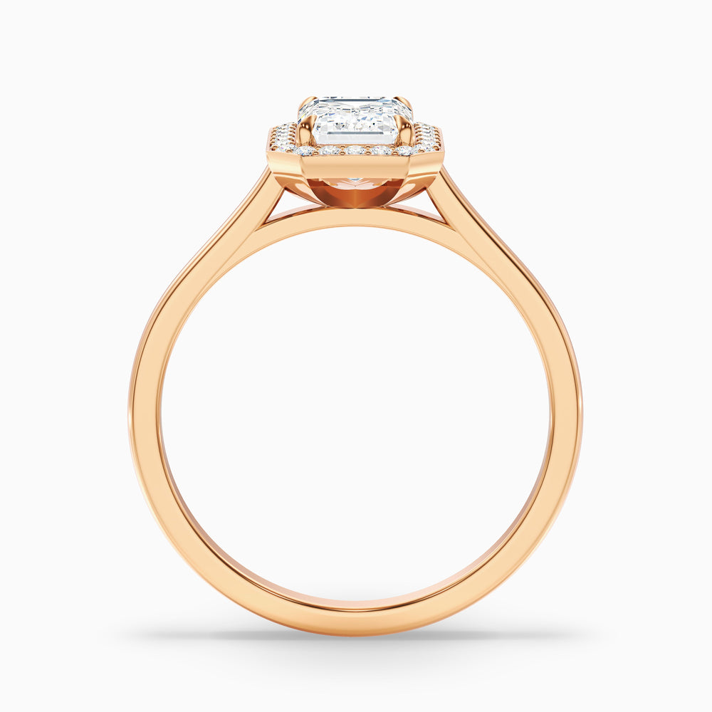 Lara 5 Carat Emerald Cut Halo Moissanite Diamond Ring - Side View