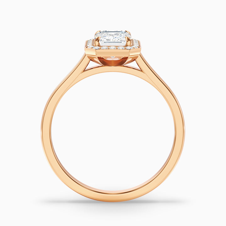 Ila 4 Carat Emerald Cut Halo Lab Grown Engagement Ring in 14k Rose Gold - Side View