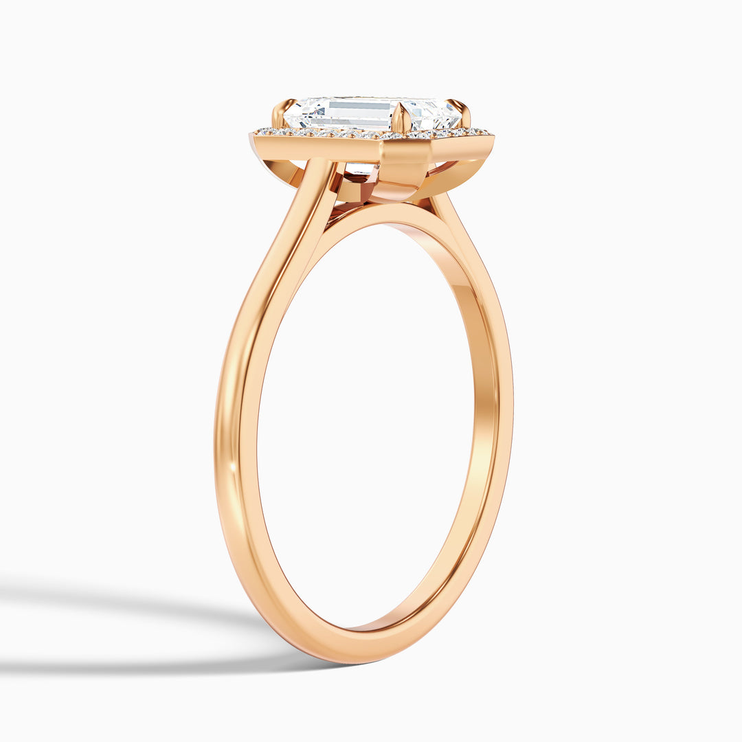 Ila 4 Carat Emerald Cut Halo Lab Grown Engagement Ring in 14k Rose Gold - Detail View
