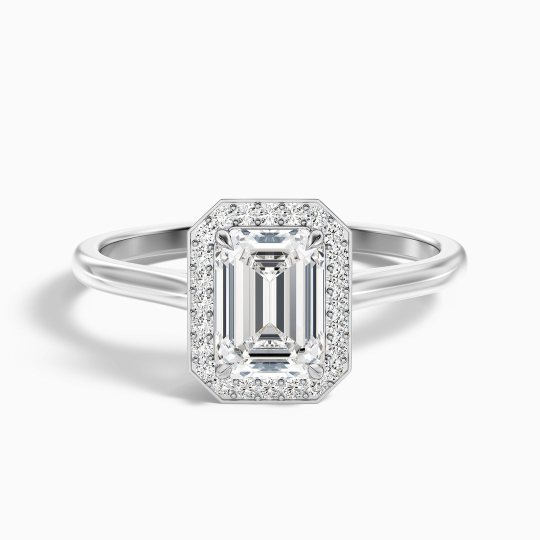 Ila 4.5 Carat Emerald Cut Halo Lab Grown Engagement Ring in 14k White Gold - Front View