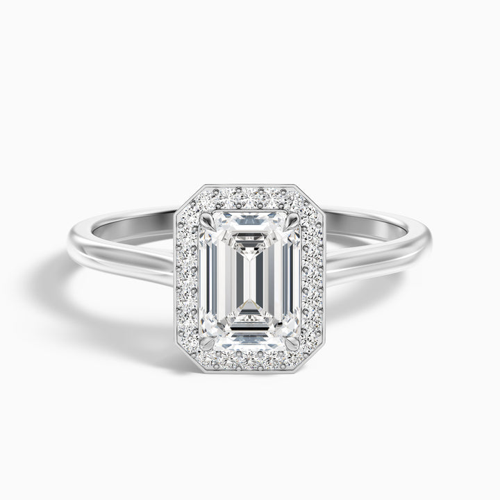 Lara 1 Carat Emerald Cut Halo Moissanite Diamond Ring - Front View